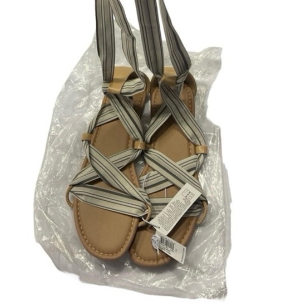 NWT Old Navy Wrap-Tie Scarf Sandal Neutral Stripe Size 7.5
